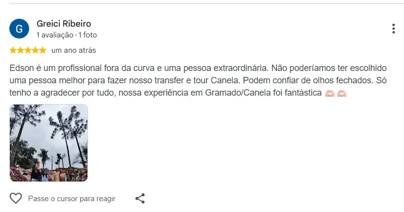 Avaliação de cliente sobre o passeio